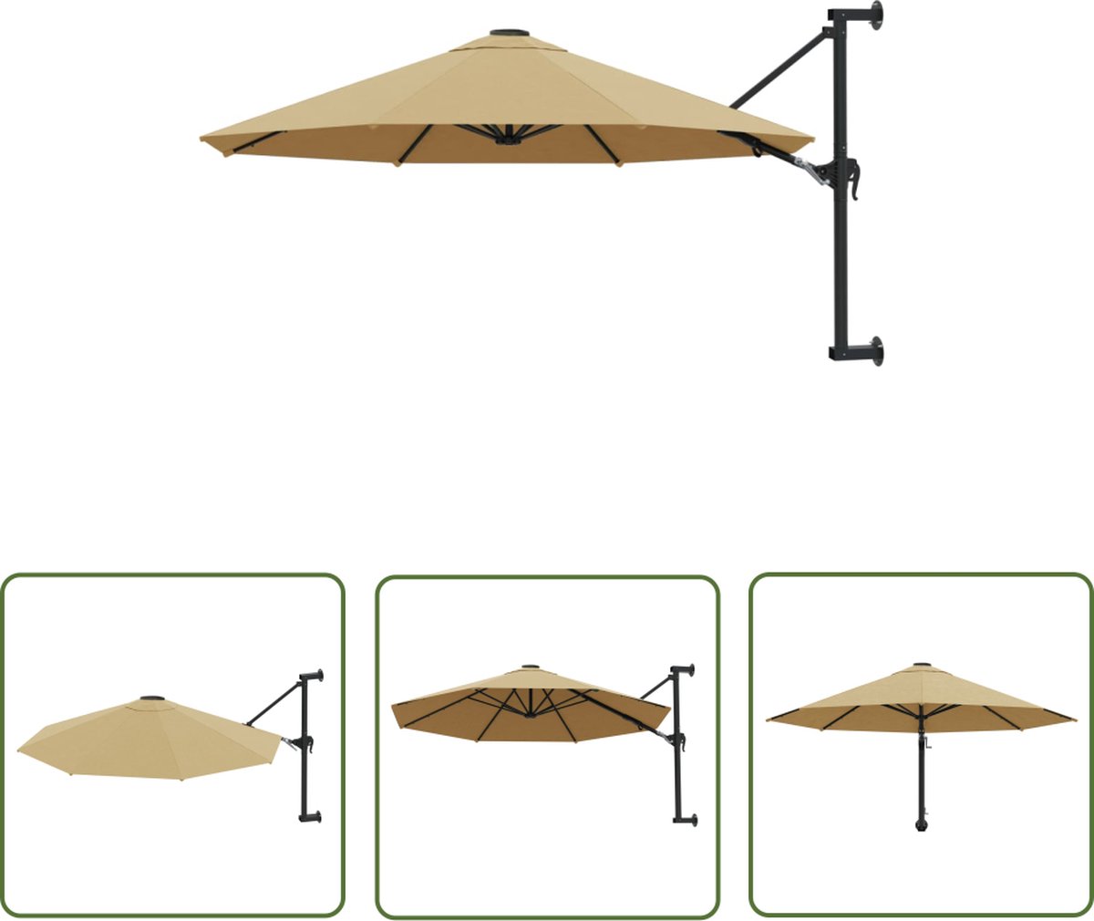 The Living Store muurparasol 300 x 131 cm - taupe - UV-beschermend polyester - zwengelsysteem - 8 baleinen (8721031276432)