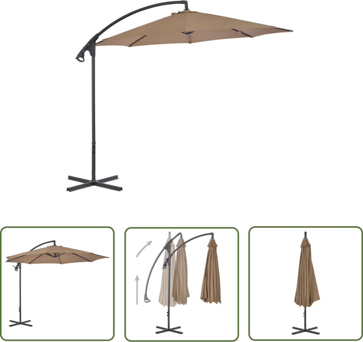 The Living Store zweefparasol Taupe - Elegant - Tuinparasol - Afmeting- 300 x 260 cm - UV-beschermend polyester Zonwering - Parasol - Tuinset - Buitenleven - Tuinaccessoires - Terrasdecoratie - Zomerseizoen (8721031271543)