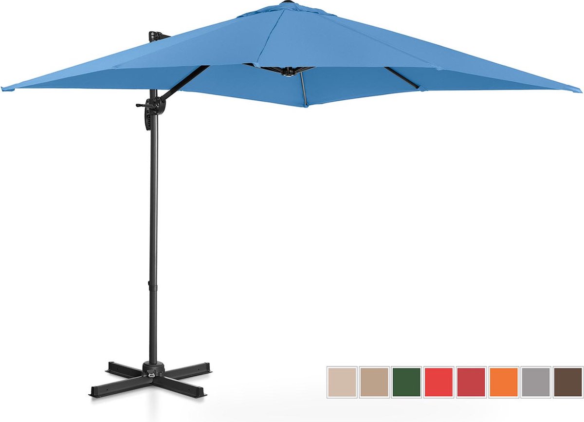 Uniprodo - Zweefparasol - blauw - vierkant - 250 x 250 cm - draaibaar (4250928672902)