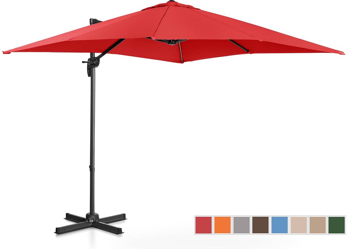 Uniprodo - Zweefparasol - rood - vierkant - 250 x 250 cm - draaibaar (4250928672834)