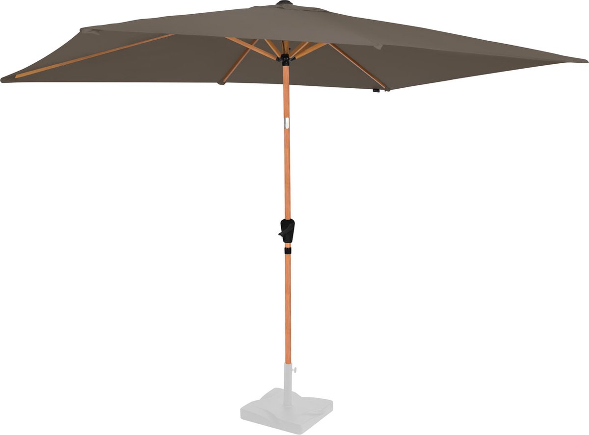 VONROC Premium Stokparasol Rapallo 200x300cm - Incl. beschermhoes - Rechthoekige parasol - Kantelbaar - UV werend doek - Houtlook - Taupe (8717479108350)