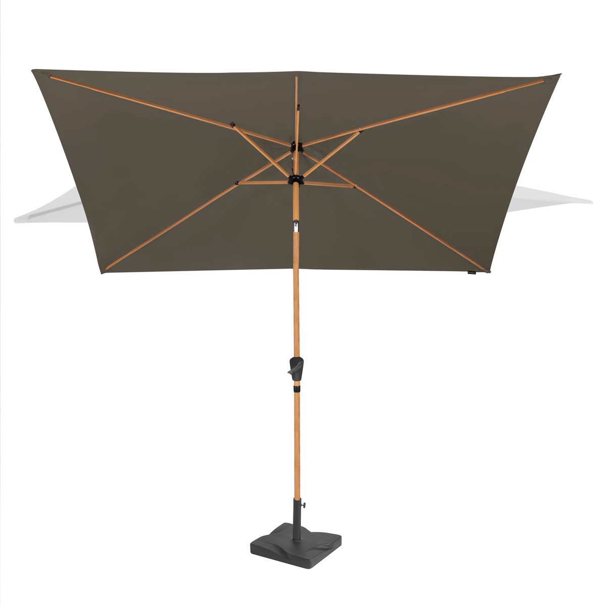 VONROC Premium Stokparasol Rapallo 200x300cm - Incl. parasolvoet & beschermhoes - Rechthoekige parasol - Kantelbaar - UV werend doek - Houtlook - Taupe (8717479109494)