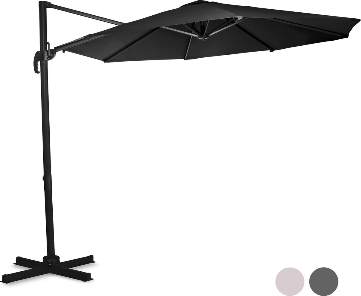 VONROC Premium Zweefparasol Bardolino ⌀300cm - Incl. kruisvoet & beschermhoes - Ronde parasol - 360 ° Draaibaar - Kantelbaar - UV werend doek - Zwart (8717479091874)