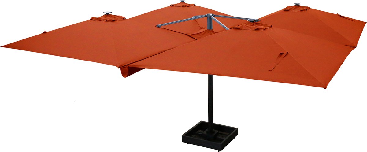 Vierdubbele zweefparasol - Horecaparasol - 4 doeken van 3x3 m - Oranje (8720648747694)