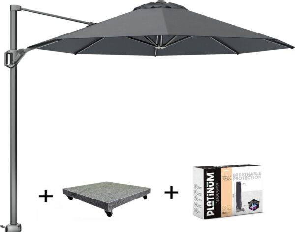 Voyager T1 zweefparasol 300 cm rond antraciet met 75KG voet en hoes (8720848329980)