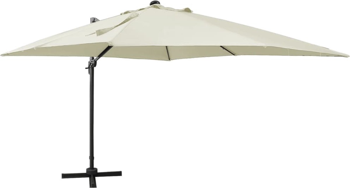 Zandkleurige zweefparasol met LED - 300 cm Tuinparasol - Parasol - Zonnewering - Buitensfeer - Led Lampjes - Zomerdecoratie - Veranda - Balkon - Terras (8103329249524)