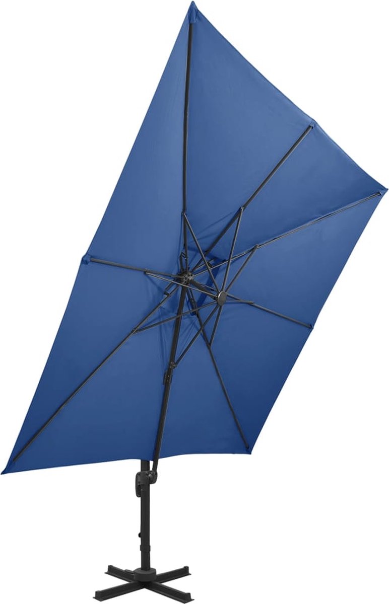 Zweefparasol 300x300 cm - Azuurblauw, Dubbel Dak Tuinparasol - Parasol - Zonnezegel - Buitendecoratie - Schaduwdoek - Tuindeco (8116475433235)