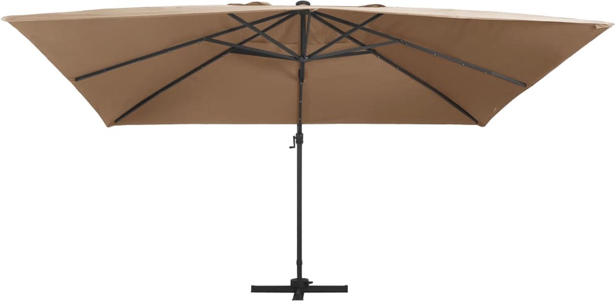 Zweefparasol 400x300cm met LED en aluminium paal Hangende Parasol - Tuingereedschap - Parasol - Buitenspeeltuin - Veranda - Patio - Zonwering - Led Verlichting - Taupecleur (8104371557414)