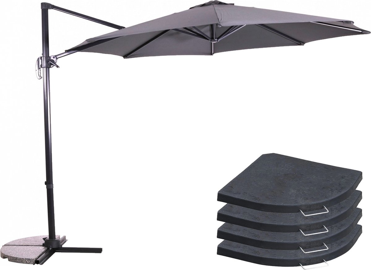 Zweefparasol Libra Grijs ⌀300 cm - incl. 4 Parasoltegels (9001456234477)