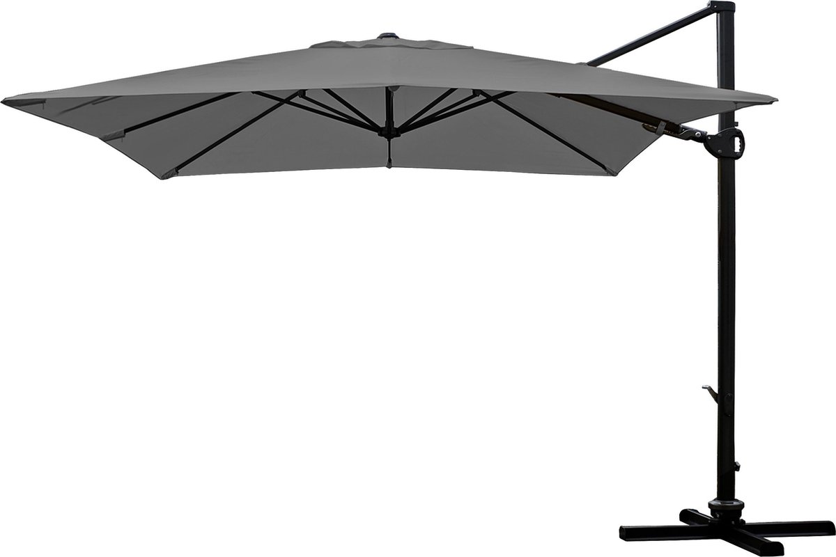 Zweefparasol MCW-A39, 3x3m (⌀4,24m) draaibaar, polyester/aluminium 31kg ~ antraciet zonder voet (4057651238753)