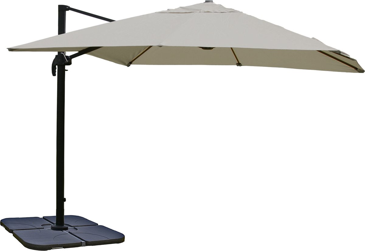 Zweefparasol MCW-A96, 3,5x3,5m (⌀4,95m) polyester aluminium/staal 25kg ~ creme-grijs met standaard (4057651472669)