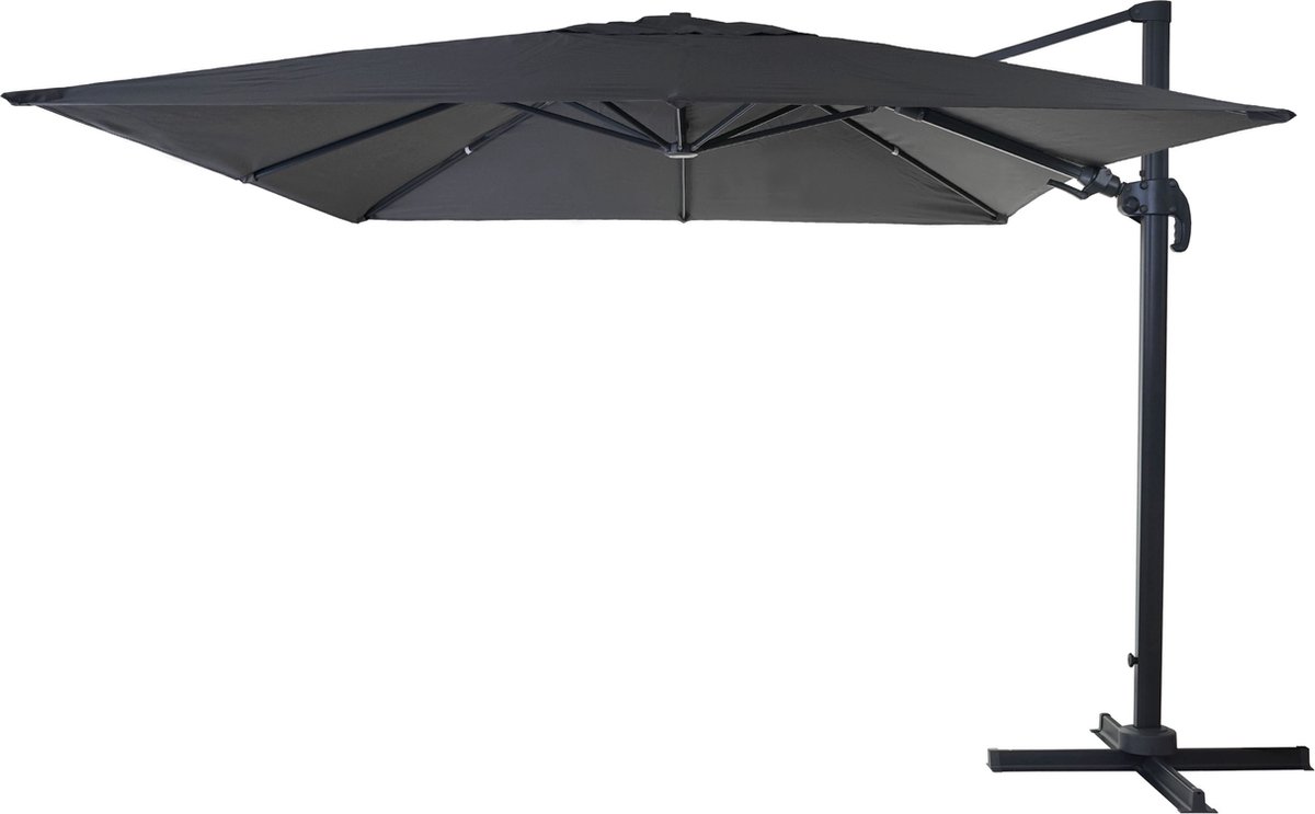 Zweefparasol MCW-A96, 3x3m (⌀4,24m) draaibaar, polyester aluminium/staal 23kg ~ antraciet zonder voet (4057651233284)