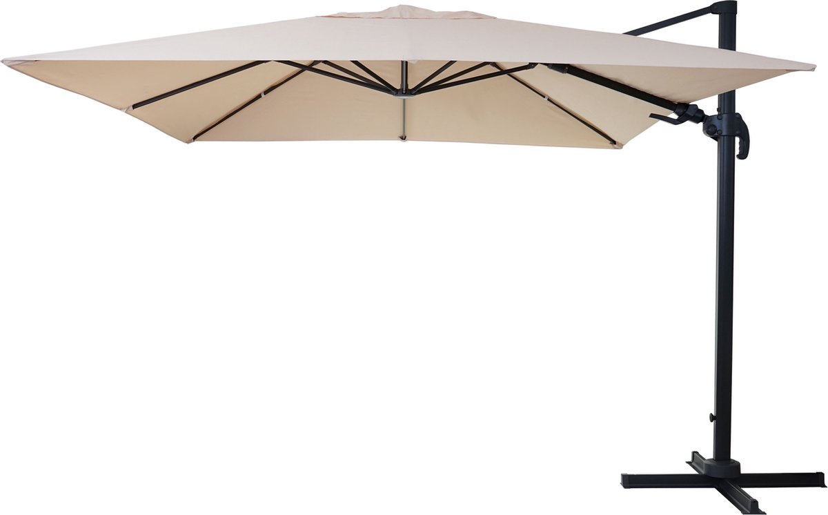 Zweefparasol MCW-A96, 3x3m (⌀4,24m) draaibaar, polyester aluminium/staal 23kg ~ crème zonder voet (4057651222981)