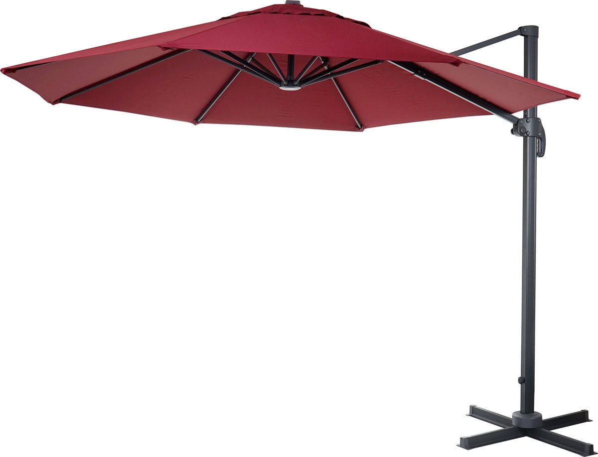 Zweefparasol MCW-A96, parasol, rond ⌀ 3,5m polyester aluminium/staal 26kg ~ bordeaux zonder voet (4057651222554)