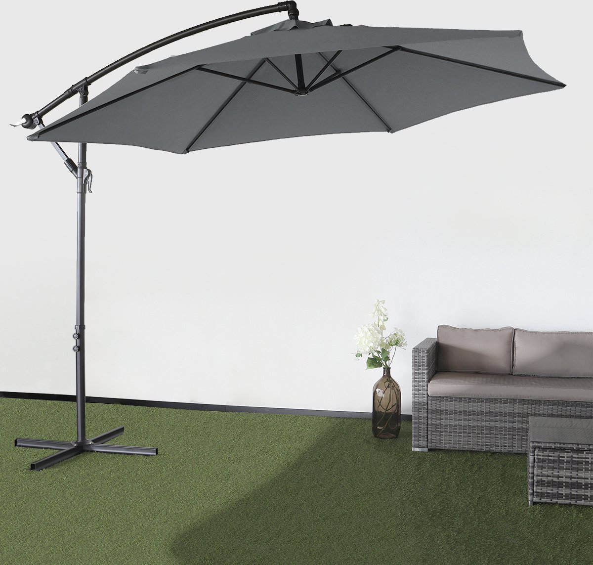 Zweefparasol Staal Donkergrijs Parasol Diameter 300 cm (8719627029500)