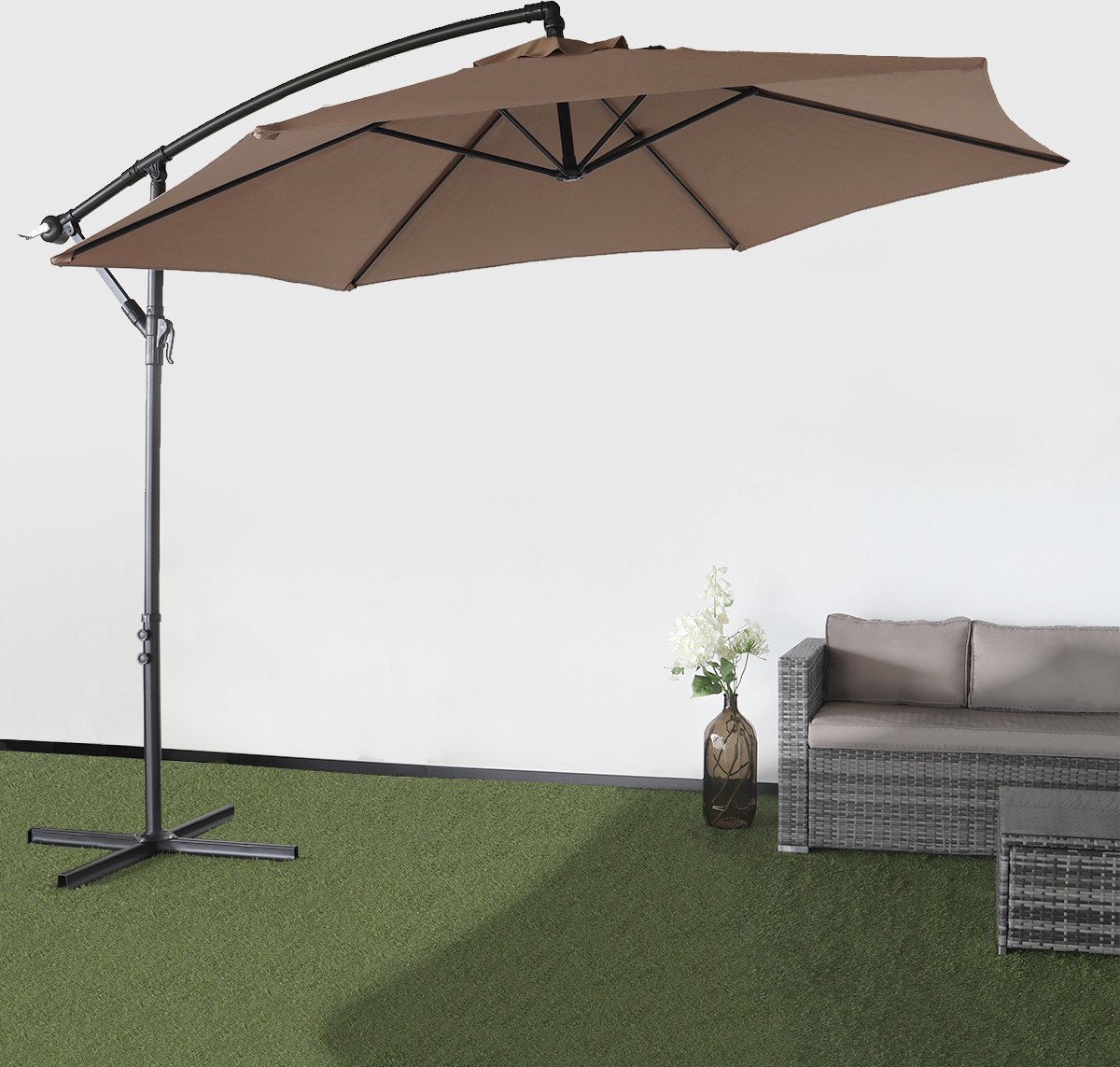 Zweefparasol staal taupe parasol diameter 300cm (8719627029517)