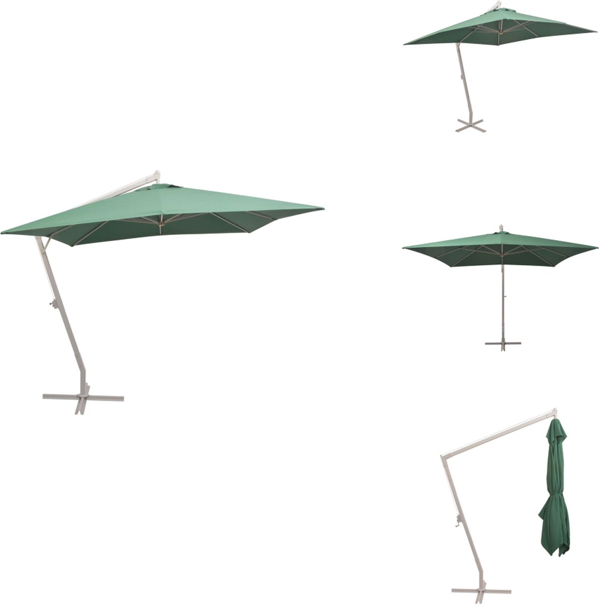 vidaXL Hangparasol - Hangparasols - Parasol - Parasols - Zweefparasol met aluminium paal 300x300 cm groen (8721032986828)