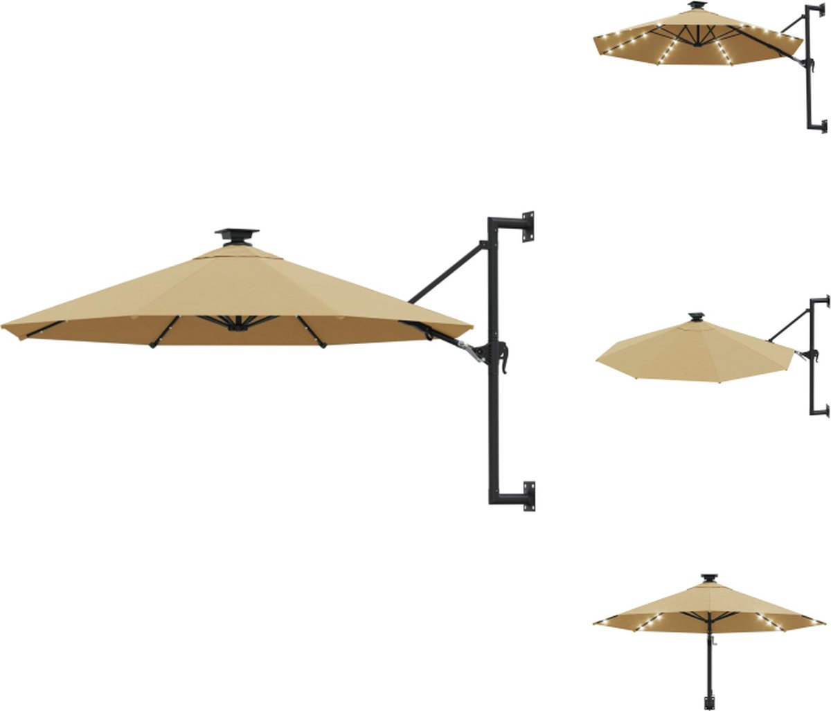 vidaXL Parasol - Parasols - Parasol Met LED - Wandparasol - Wandparasol met LED's en metalen paal 300 cm taupe (8721032989553)