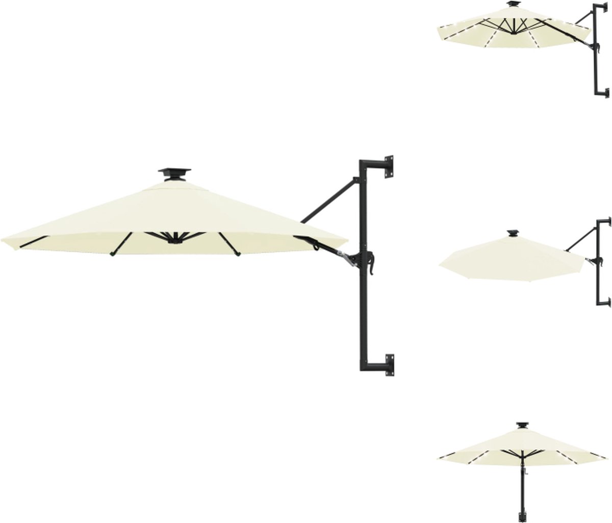 vidaXL Parasol - Parasols - Parasol Met LED - Wandparasol - Wandparasol met LED's en metalen paal 300 cm zandkleurig (8721032974856)