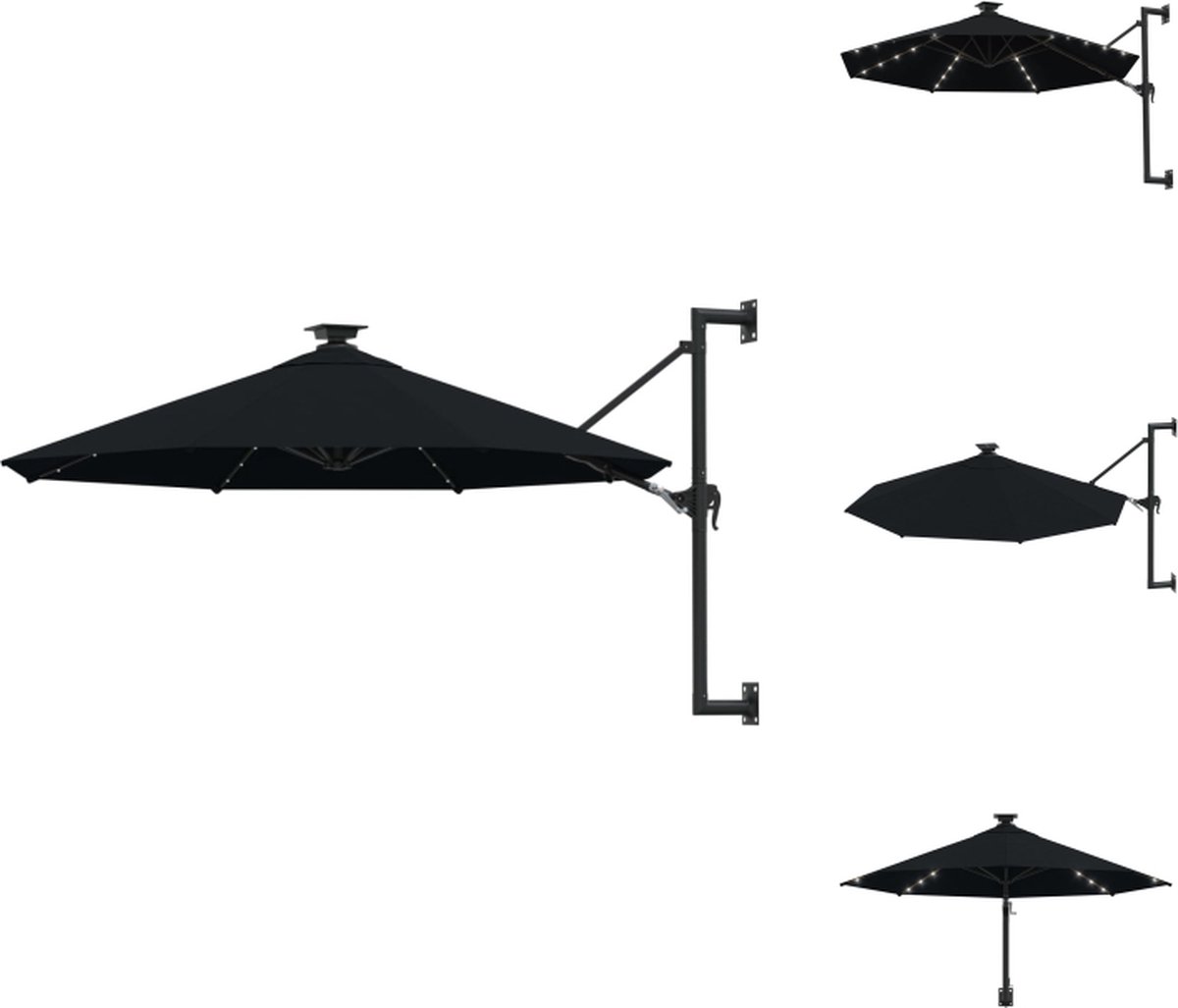 vidaXL Parasol - Parasols - Parasol Met LED - Wandparasol - Wandparasol met LED's en metalen paal 300 cm zwart (8721032981649)