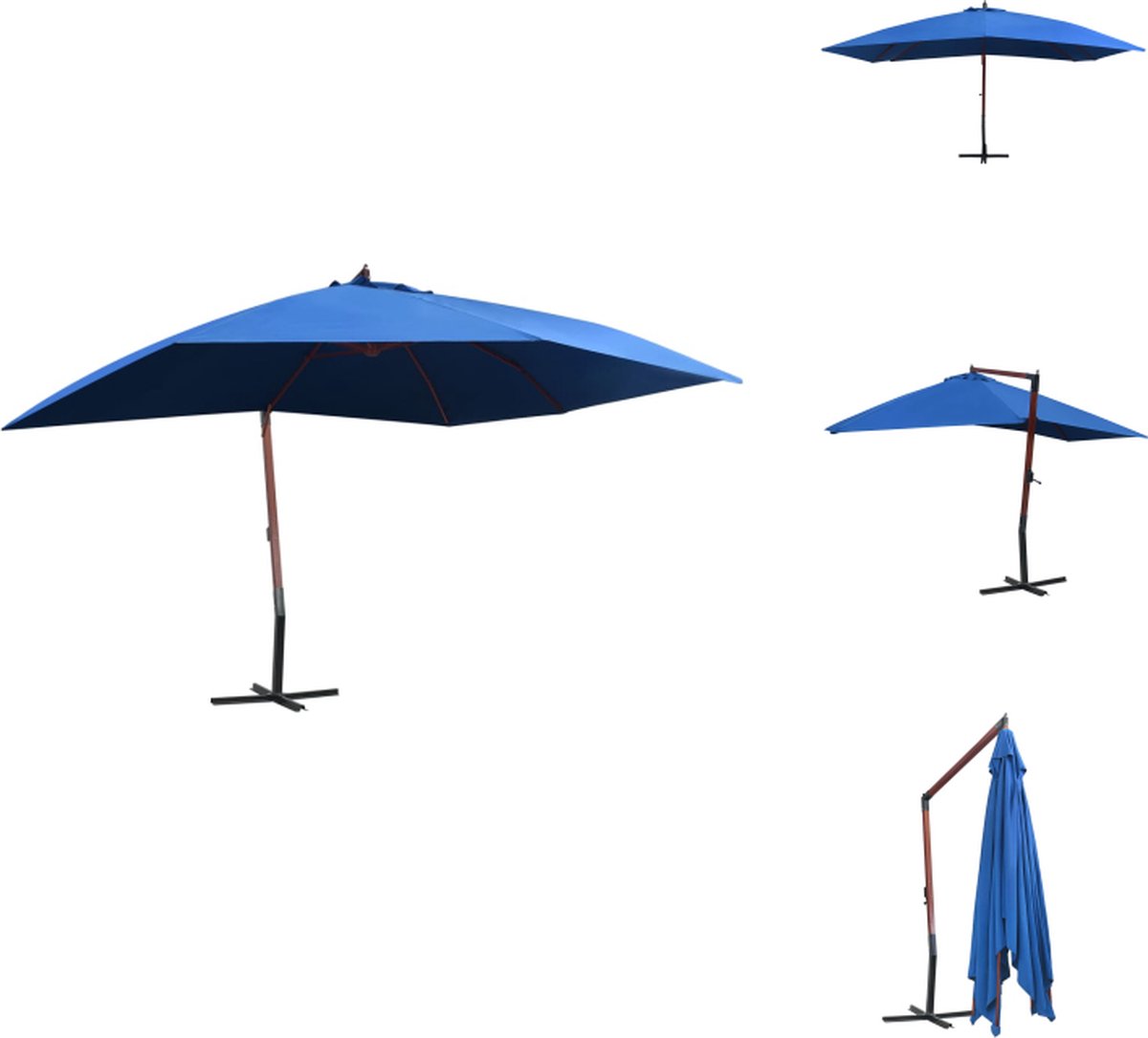 vidaXL Parasol - Parasols - Tuin Parasol - Tuin Parasols - Zweefparasol met houten paal 400x300 cm blauw (8721096025181)