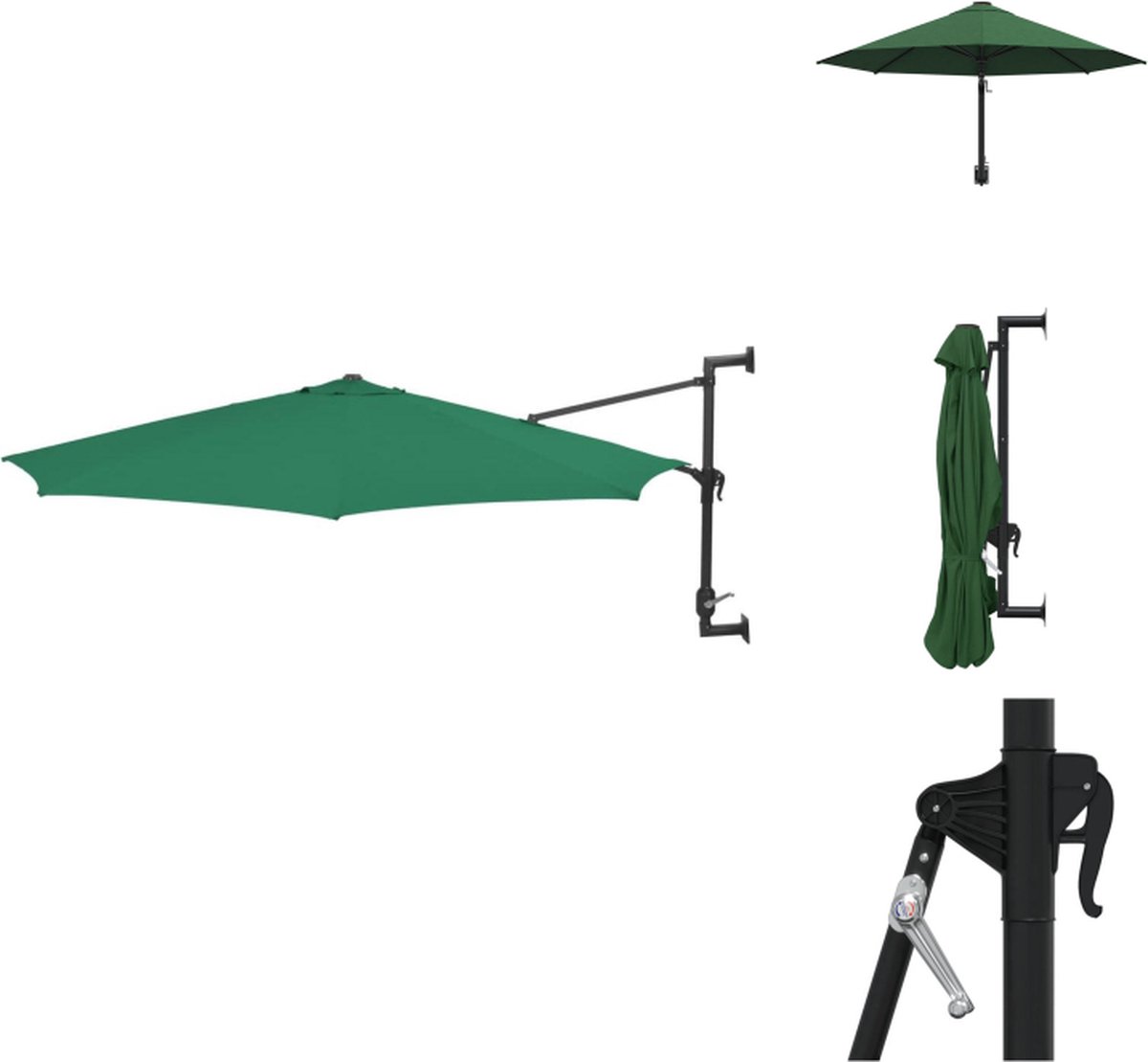 vidaXL Parasol - Parasols - Wandparasol - Wandparasols - Wandparasol met metalen paal 300 cm groen (8721032992379)