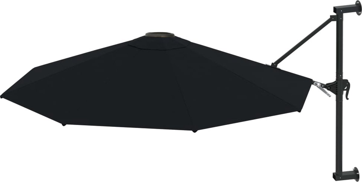 vidaXL Wandparasol - 300 cm - Zwart - Metalen Paal Muurparasol - Parasol - Zonnebescherming - Buitenzonwering - Terrasdecoratie - Zwarte Parasol (8189940056543)