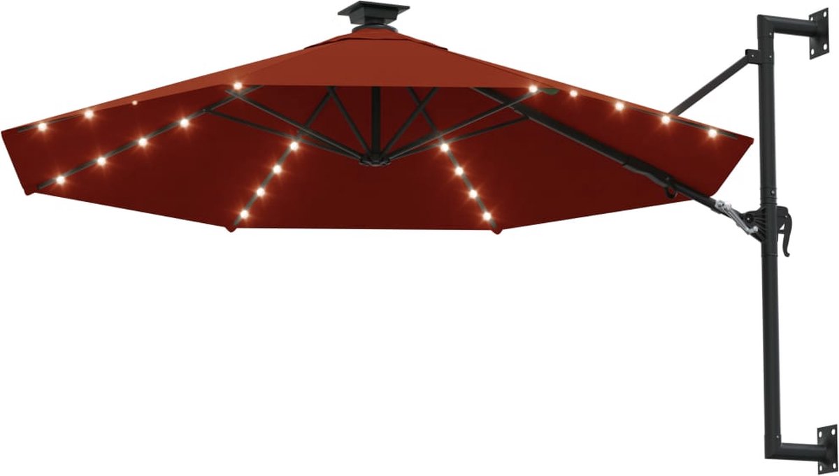 vidaXL Wandparasol met LED - 300 cm - Terracotta Wandparasol - Terrasdecoratie - Zonnebescherming - Buitenleven - Terrassenset - Patio Decoratie - Led Verlichting (8189940107900)