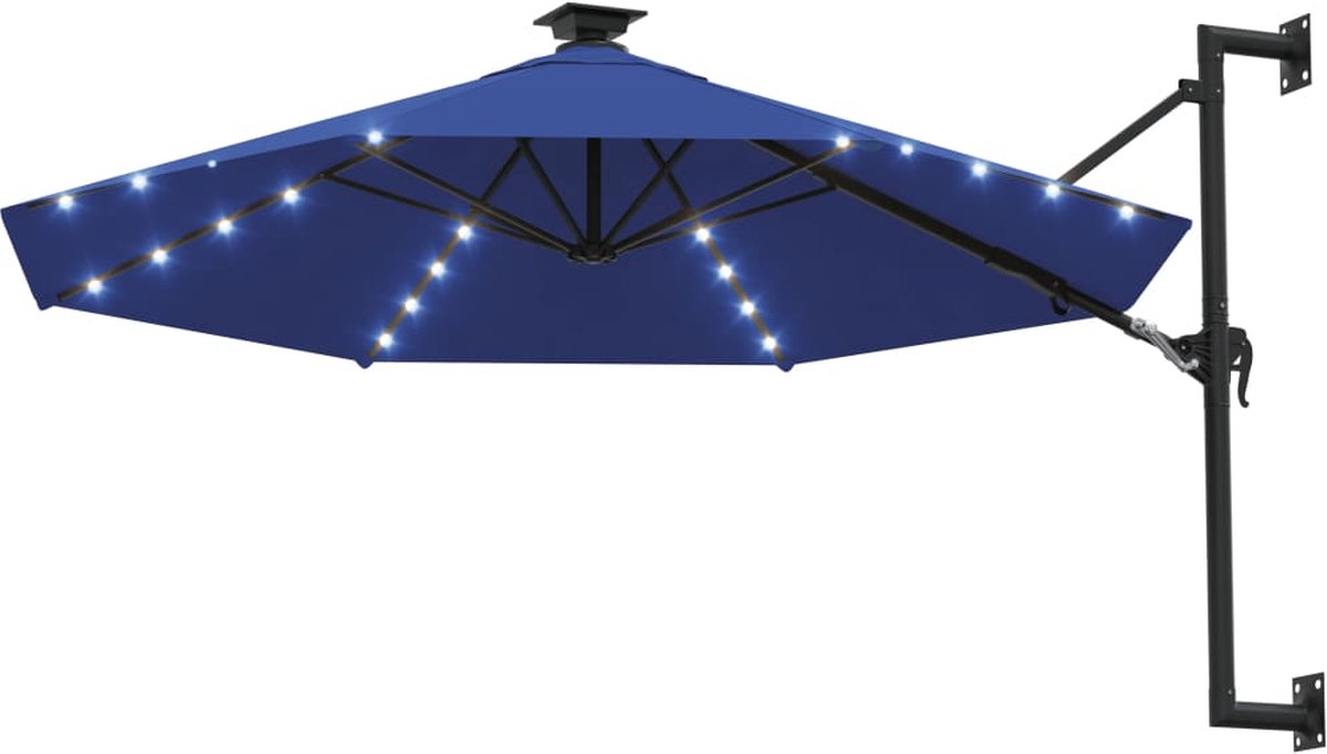 vidaXL Wandparasol met LED-verlichting - Blauw Wandparasol - Tuinset - Patio Set - Zonnewering - Led Verlichting - Outdoor Decor - Tuindecor - Veranda - Terras (8301359169373)