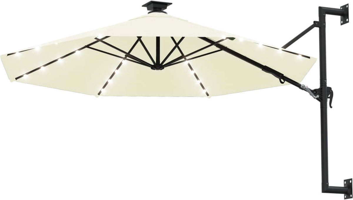 vidaXL Wandparasol met LED's 300 cm zand Wandparasol - Tuinzomer - Patio Decoratie - Led Lampen - Outdoor Lighting - Zonnewering (8287568945444)