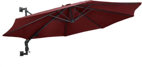 vidaXL - Wandparasol - met - metalen - paal - 300 - cm - bordeauxrood (8719883763064)