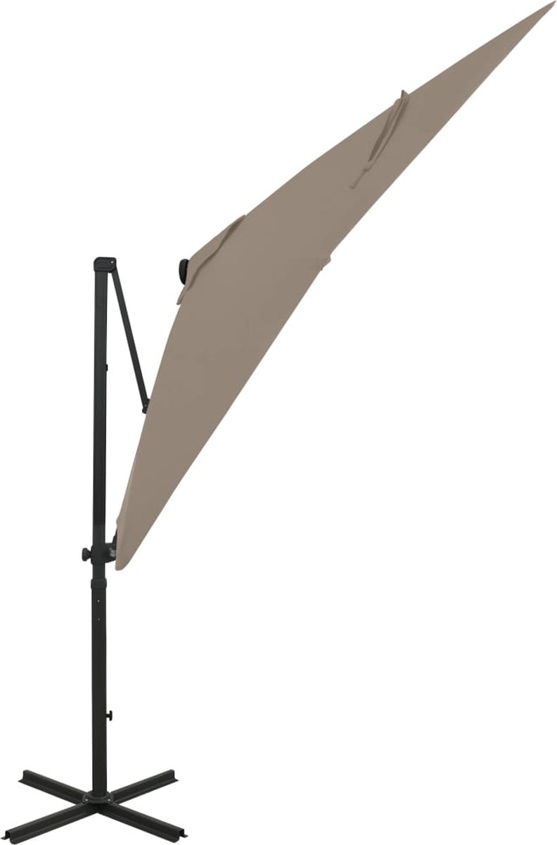 vidaXL Zweefparasol 250 cm taupe met LED-verlichting Tuinparasol - Parasol - Led Verlichting - Zonwering - Buitensfeer - Zomerseizoen - Outdoor Living - Tuingerichte - Terrasdecoratie (8301134255406)