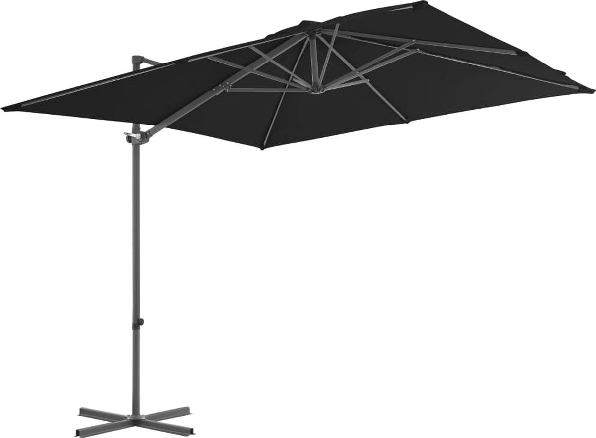 vidaXL Zweefparasol 250x250 cm Zwart Staal Hangende Parasol - Parasol Zwarte Kleur - Tuinset - Buitenspeeltuin - Zonnezegel - Zonnescherm (8113138677289)