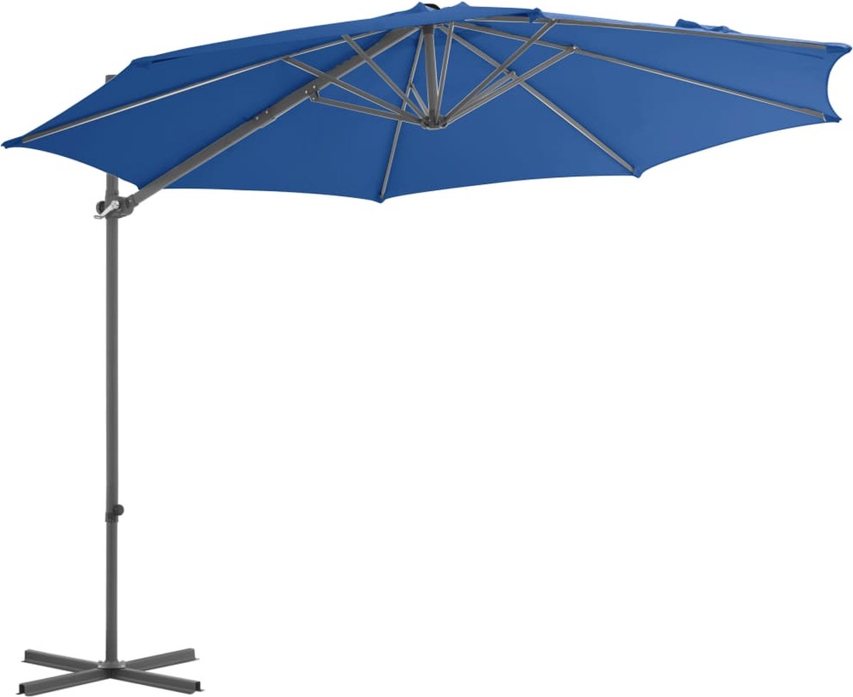 vidaXL Zweefparasol 300 cm - Azuurblauw Hangende Parasol - Zonwering - Tuinset - Buitenspeelplek - Patio Set - Balkon Decoratie - Blauw Parasol (8123105691668)