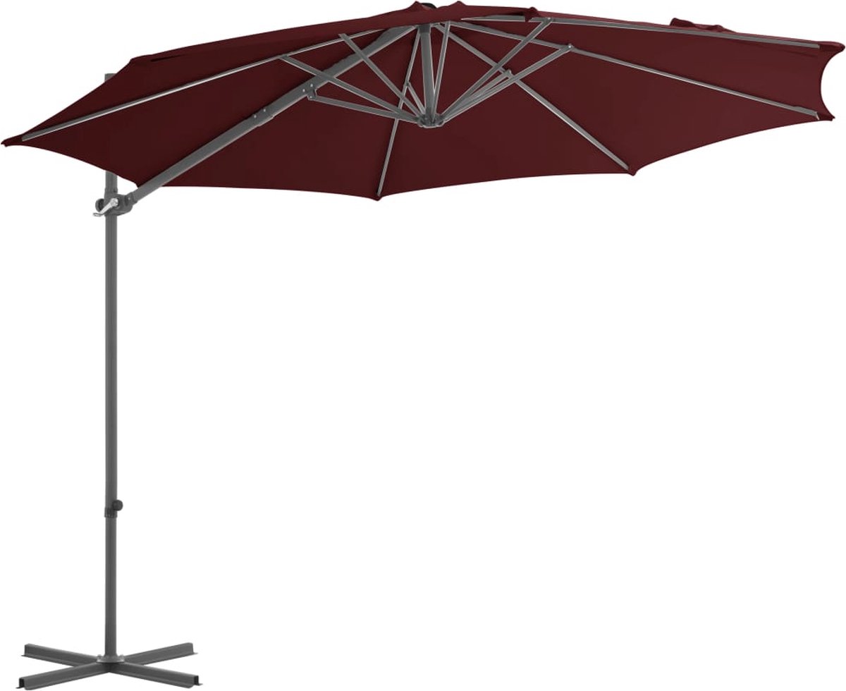 vidaXL Zweefparasol 300 cm - Bordeauxrood Hangende Parasol - Tuinset - Balkon Decoratie - Buitenschilderij - Zonnedekking - Patio Meubilair - Rood (8114157350177)