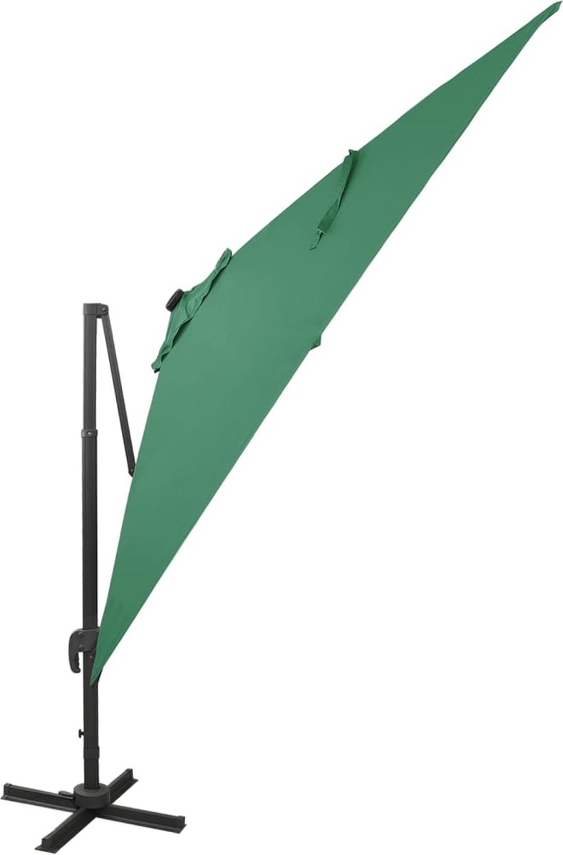 vidaXL Zweefparasol - 300 cm - Groen - LED Verlichting Tuinparasol - Parasol - Groene Parasol - Led Parasol - Terrasdecoratie - Buitendecoratie - Zonnewering - Outdoor Living (8202522778265)