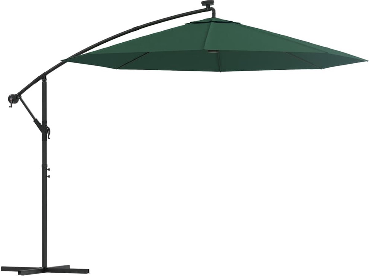 vidaXL Zweefparasol 300 cm groen met LED-verlichting Hangende Parasol - Tuingereedschap - Buitenaanrecht - Parasol Led - Zonwering - Patio Set - Garden Furniture (8113138642898)