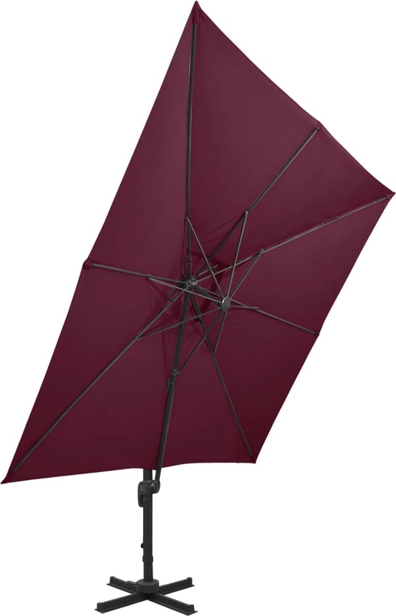 vidaXL Zweefparasol 300x300 cm - Bordeauxrood - Dubbel Dak Tuinparasol - Parasol - Balkonparasol - Buitendecoratie - Zonnebescherming - Rood (8339148850959)