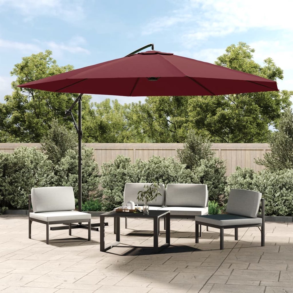 vidaXL Zweefparasol 350 cm - Bordeauxrood Hangende Parasol - Parasol - Tuinset - Buitenschilderij - Balkondecoratie - Zonnebescherming - Rood (8301134292678)