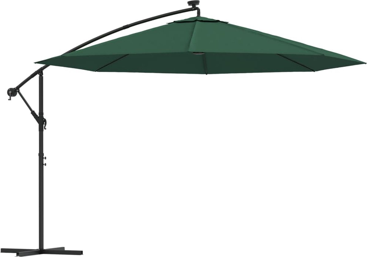 vidaXL Zweefparasol 350 cm groen met LED-verlichting Hangende Parasol - Parasol Groen - Tuingereedschap - Buitenaanleg - Zonwering - Led Parasol - Patio Set - Veranda (8301134266396)