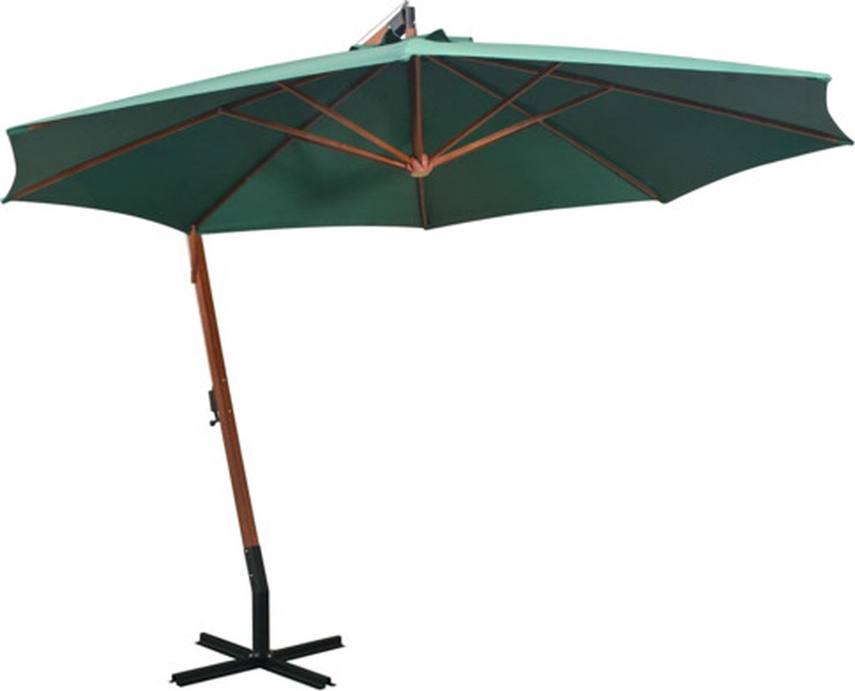 vidaXL - Zweefparasol - 350 - cm - houten - paal - groen (8718475505532)