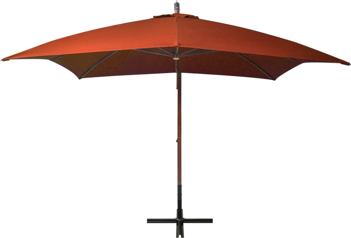 vidaXL Zweefparasol 3x3m - Terracotta & Hout Zweefparasol - Terrasdecoratie - Zonwering - Buitenschilderij - Tuindecoratie - Houten Parasol - Parasol (8113138716766)