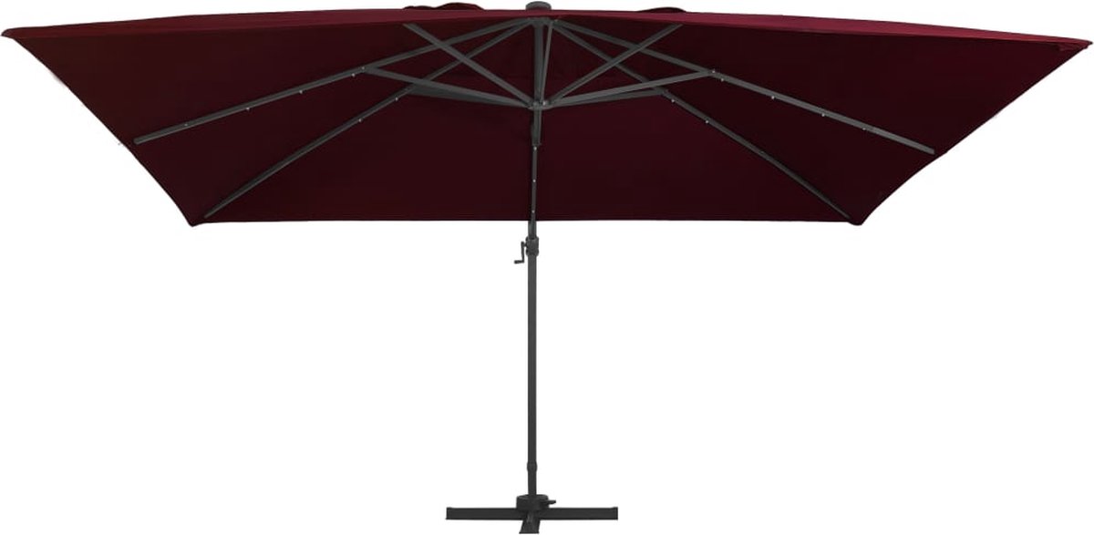 vidaXL Zweefparasol - 400x300 cm - LED - Bordeauxrood Hangende Parasol - Terras Parasol - Tuingereedschap - Buitenschilderij - Led Parasol - Rood Parasol - Patio Set - Zomer Accessoires (8186469884664)