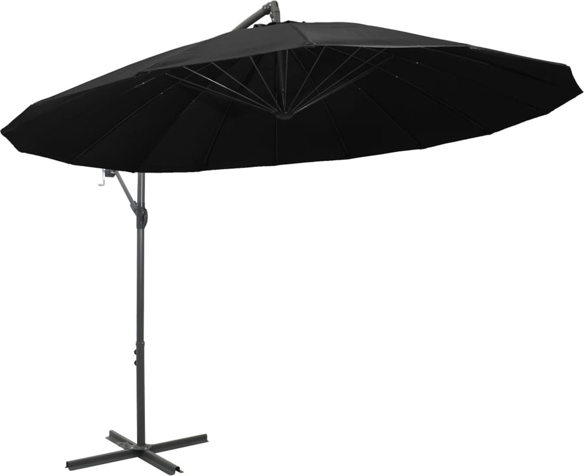 vidaXL Zweefparasol - Aluminium - 3 m - Zwart Hangende Parasol - Parasol Zwarte Kleur - Zonwering Tuindecoratie - Buitenleven (8204638526815)