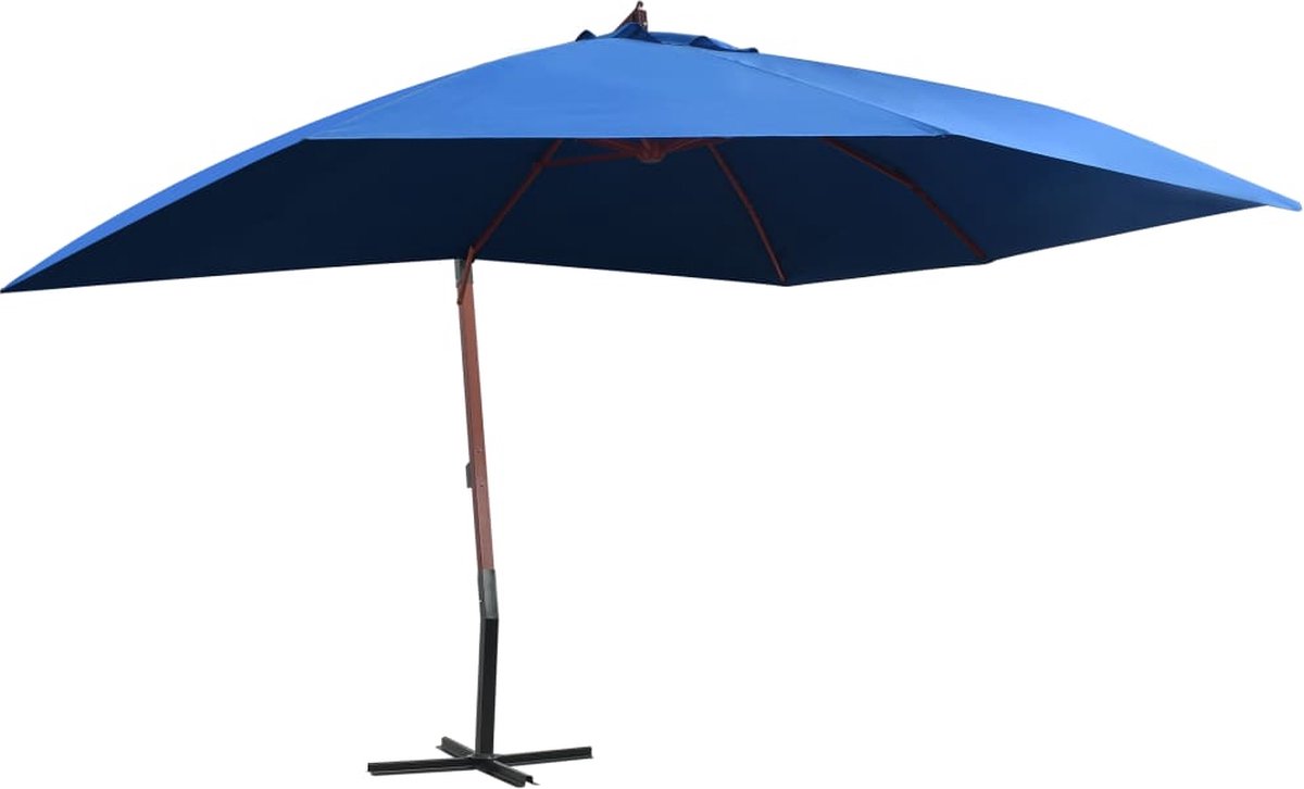 vidaXL Zweefparasol Blauw 400x300 cm Hout Hangparasol - Parasollen - Tuinzomer - Buitendining - Balkondecoratie - Zonnebescherming - Outdoor Living (8123105692153)