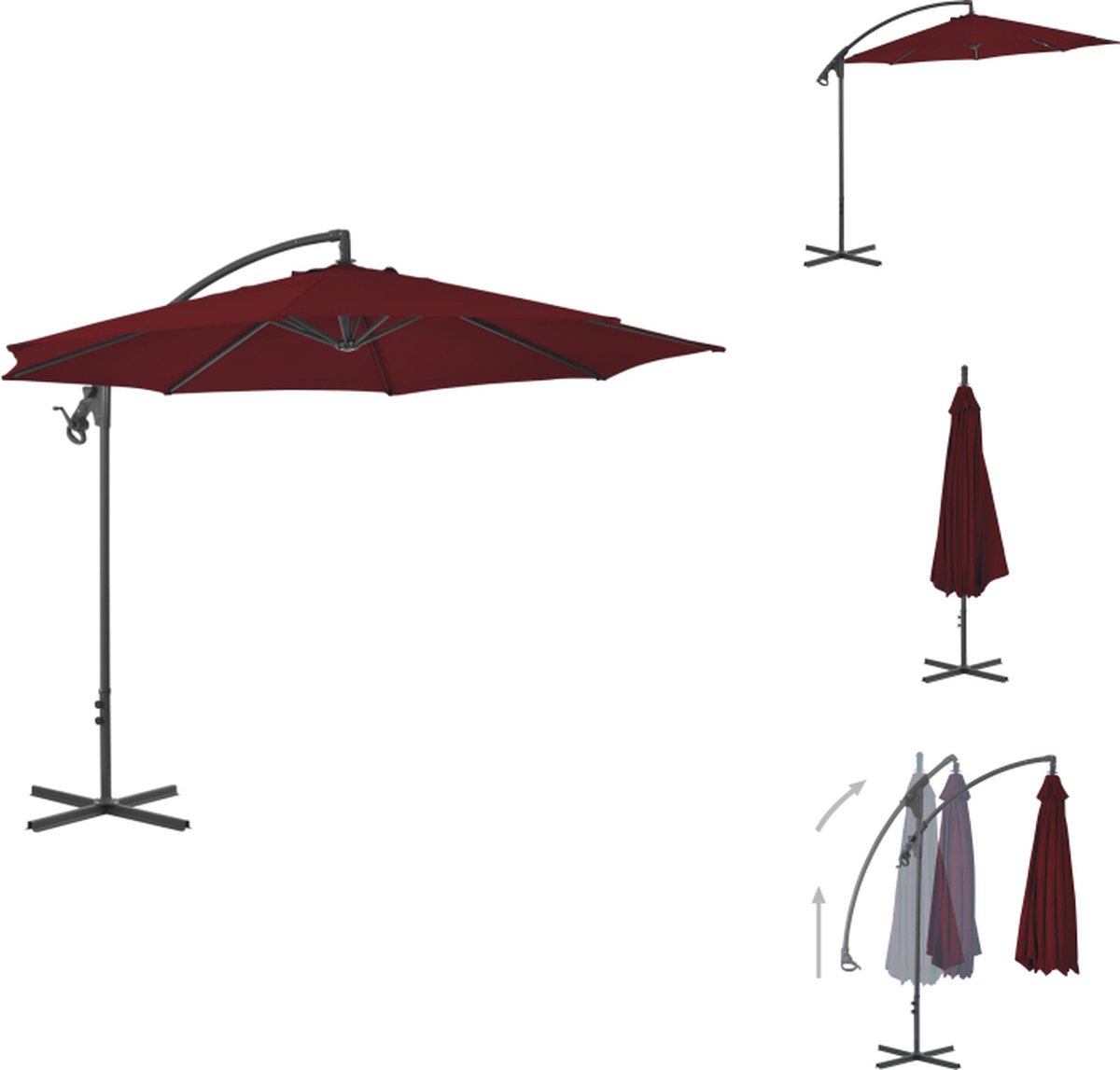 vidaXL Zweefparasol - Bordeauxrood - 300 x 260 cm - UV-beschermend polyester - Parasol (8721032993567)