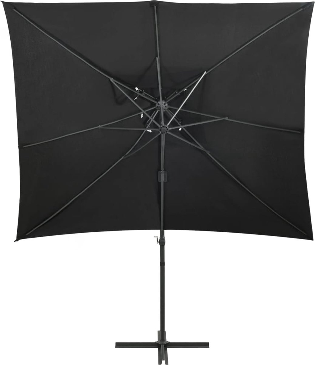 vidaXL Zweefparasol - Dubbel Dak - 250x250 cm - Zwart Tuinparasol - Zonwering - Terrasdecoratie - Buitenleven - Zomerseizoen - Parasol - Zwarte Parasol - Tweevlaks Parasol (8193266512379)