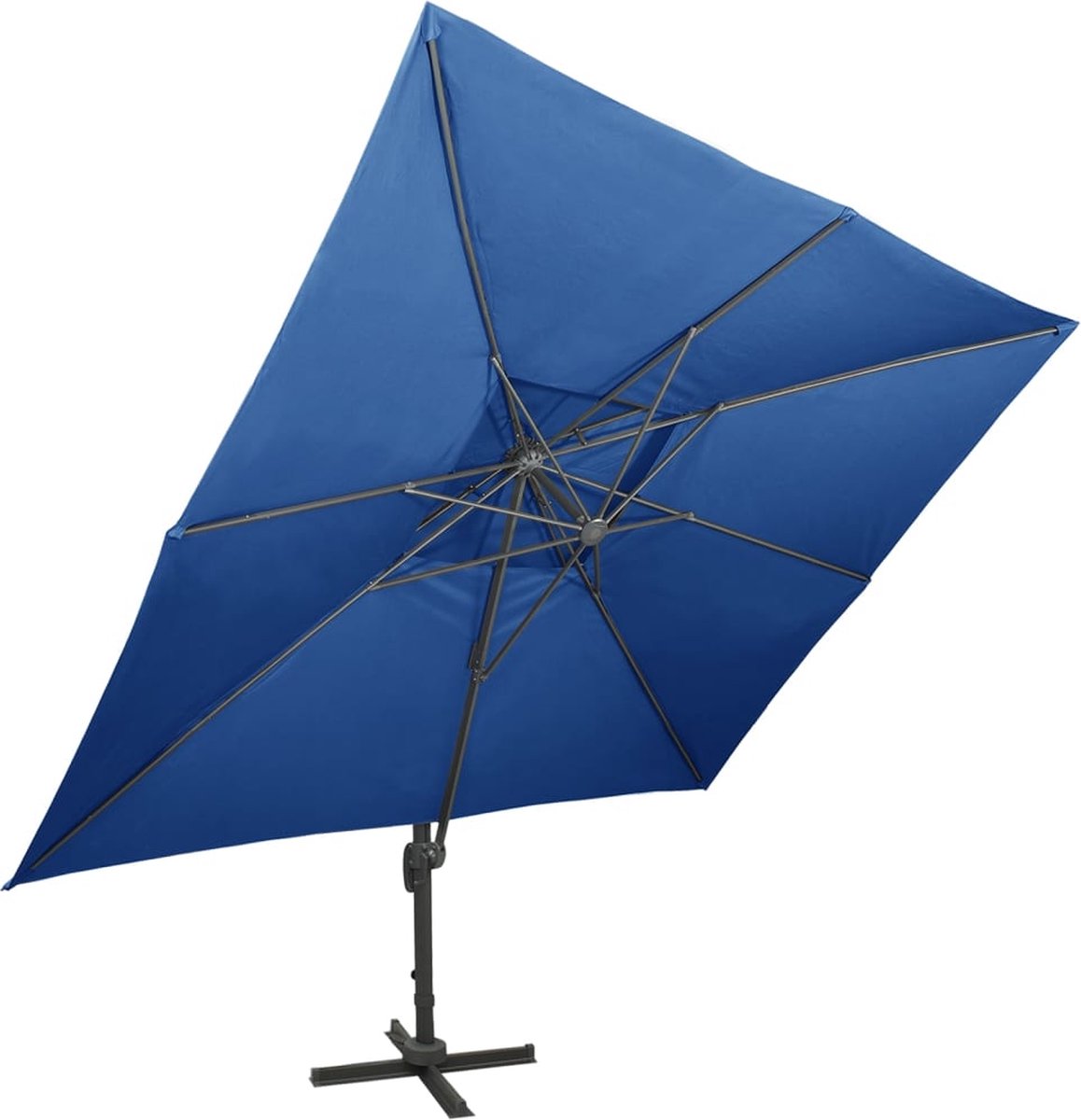 vidaXL Zweefparasol - Dubbel Dak - 400x300 cm - Azuurblauw Zonnescherm - Tuinset - Buitenleven - Terrasdecoratie - Parasol - Zomerseizoen - Blauw (8189940036699)