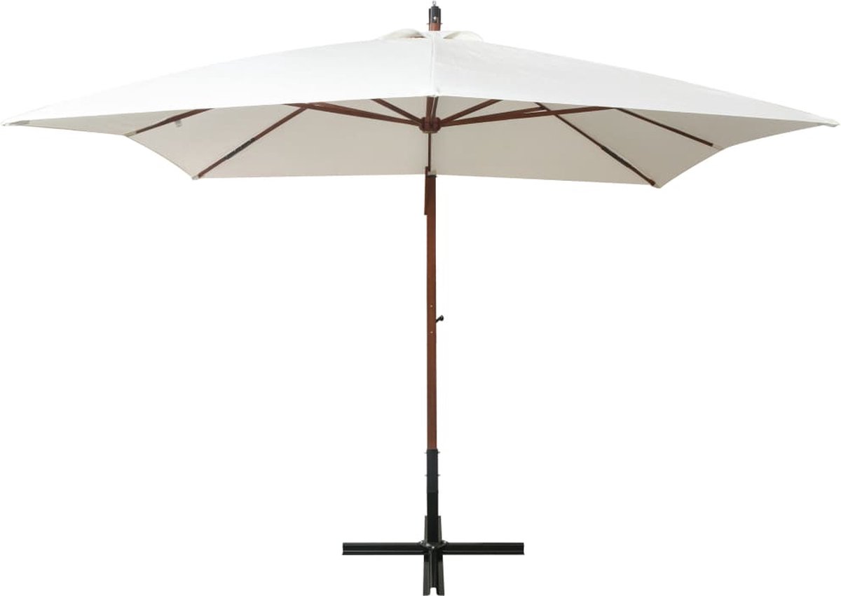 vidaXL Zweefparasol - Hout - 300x300 cm - Wit Hangende Parasol - Tuinset - Zonwering - Buitendrank - Balkondecoratie - Teras Decoratie - Garden Furniture (8251038113961)