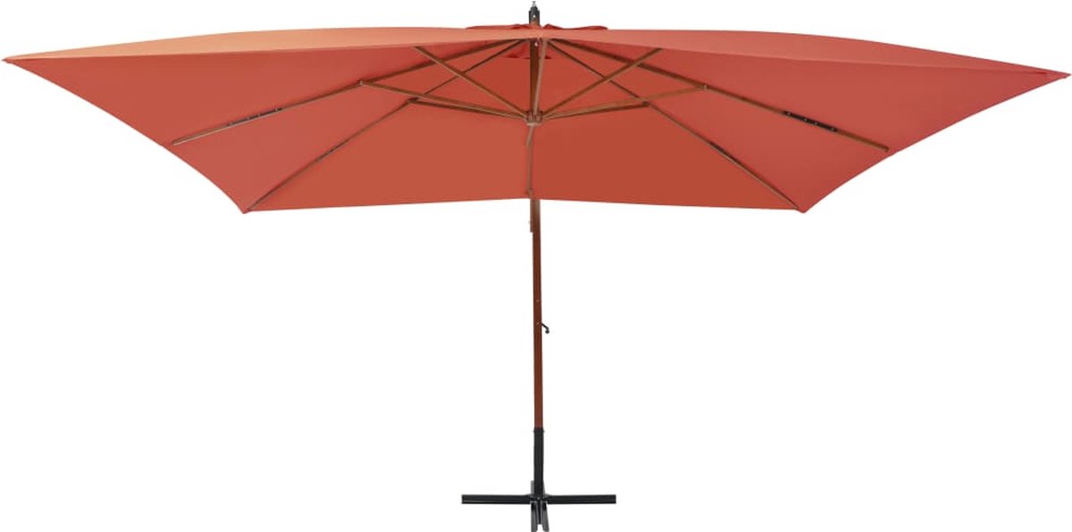 vidaXL Zweefparasol Hout 400x300 cm Terracotta Hangende Parasol - Tuinset - Terrasdecoratie - Buitenschilderij - Zonnebescherming - Tuinaccessoires - Houten Parasol (8301359121944)